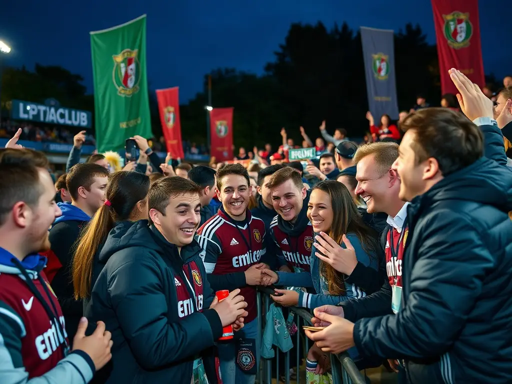 A group of fans enthusiastically participating in a Meet & Greet session with handball stars, capturing the excitement and personal connection of the event.